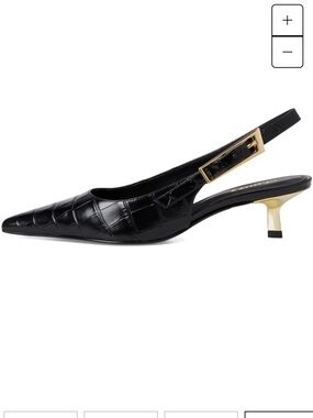 Schutz Ciara Pump Black Croc Embossed Slingback Pointed Toe Kitten Heels Sz 8.5